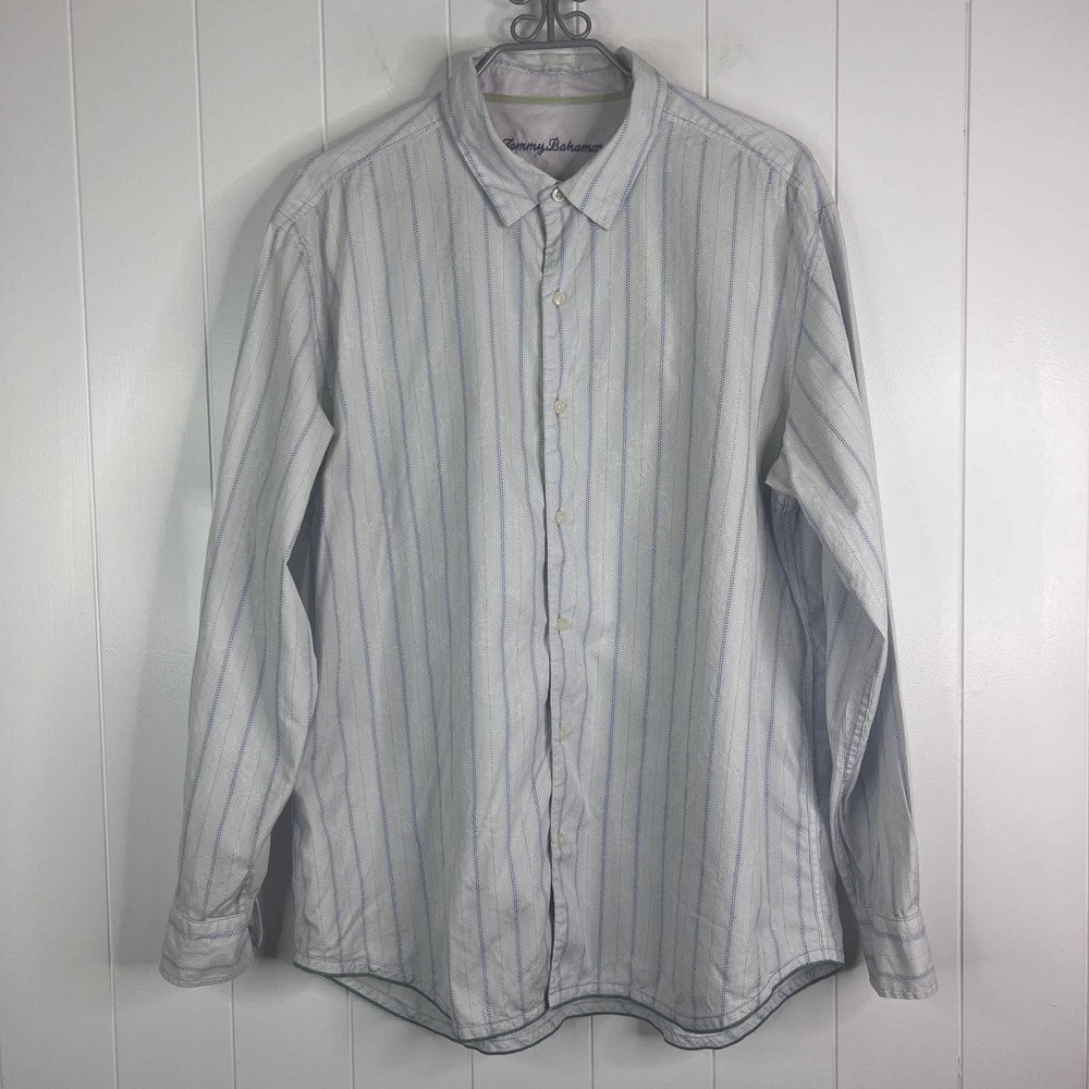 Tommy‎ Bahama White Button Down Paisley with Blue Strips SZ XL